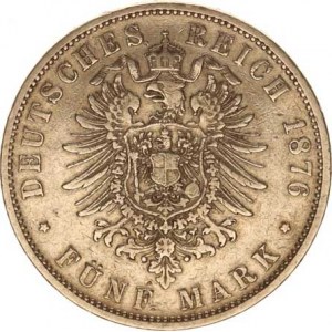 Württemberg, Karl I. (1864-1891), 5 Mark 1876 F Y. 216
