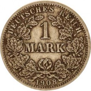 Německo, drobné ražby císařství, 1 Mark 1908 J