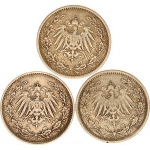 Německo, drobné ražby císařství, 1/2 Mark 1905 A, 1906 E, 1918 A 3 ks