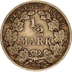 Německo, drobné ražby císařství, 1/2 Mark 1906 G, tém.