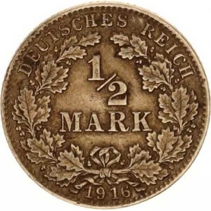 Německo, drobné ražby císařství, 1/2 Mark 1916 D
