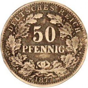 Německo, drobné ražby císařství, 50 Pfennig 1877 D - 2.typ (orel ve věnci) KM 8 RR, hr.