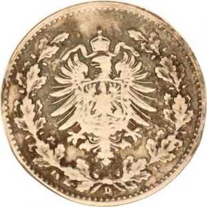 Německo, drobné ražby císařství, 50 Pfennig 1877 D - 2.typ (orel ve věnci) KM 8 RR, hr.