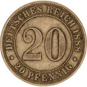 Německo, drobné ražby císařství, 20 Pfennig 1888 A R, tém.