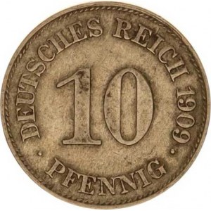 Německo, drobné ražby císařství, 10 Pfennig 1909 E