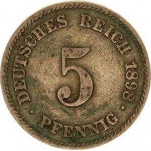 Německo, drobné ražby císařství, 5 Pfennig 1898 E, tém.