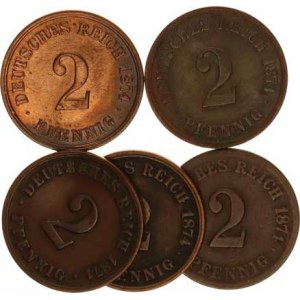 Německo, drobné ražby císařství, 2 Pfennig 1874 A, B, C, E, F 5 ks