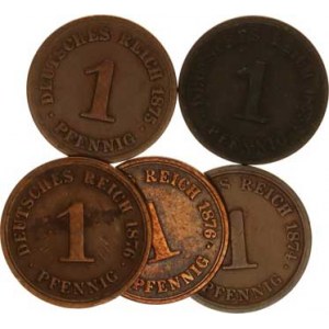 Německo, drobné ražby císařství, 1 Pfennig 1874 A, +1875 A, B, +1876 B, D 5 ks