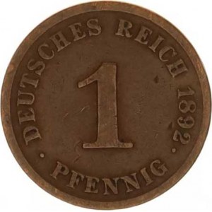 Německo, drobné ražby císařství, 1 Pfennig 1892 J R KM 10, tém.