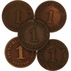 Německo, drobné ražby císařství, 1 Pfennig 1899 A, D(2x), E, F 5 ks