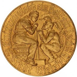 Německo, Nouzová platidla, Bielefeld - Goldmark 1923, Hlava v baretu zprava / dělník a čert