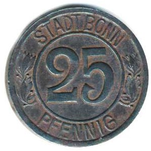 Německo, Nouzová platidla, Bonn - 25 Pfennig / Beethoven Bonn *1770 - 1920 Fe 24 mm