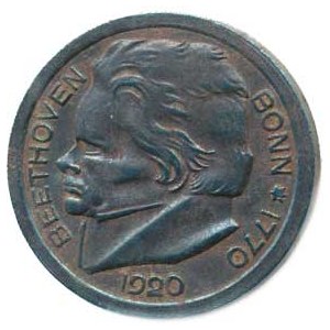 Německo, Nouzová platidla, Bonn - 25 Pfennig / Beethoven Bonn *1770 - 1920 Fe 24 mm