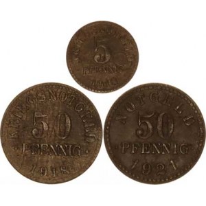 Německo, Nouzová platidla, Braunschweig - 5 Pfennig 1918, +50 Pfennig 1918, 1921 Kriegsnotge