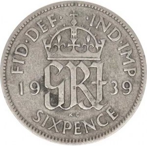 Anglie, George VI.(1936-1952), 6 Pence 1939 KM 852