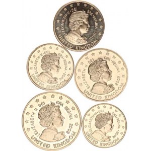 Anglie, Alžběta II. (1952-), 2, 5, 10, 20, 50 Cent 2002 PRÓBA 5 ks