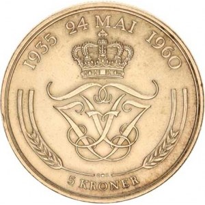 Dánsko, Frederik IX.(1947-1972), 5 Kroner b.l. (1960) C S - Silver Jubilee KM 852 Ag 8