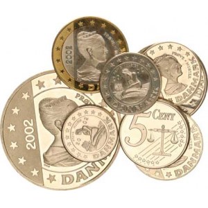Dánsko, Margarethe II.(1972-), Mincovní sada 2002 - EURO Coin, všechny nominály v Ag 925/1000