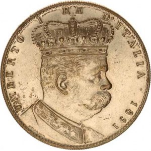 Itálie, Umberto I. (1878-1900), 5 Lire 1891 REPLIKA bílý kov 26,45 g