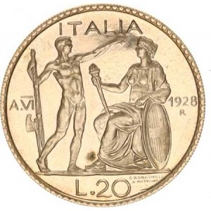 Itálie, Vittorio Emanuele III.(1900-1946), 20 Lire 1928 rok VI KM 69 Ag sběratelská kopie