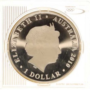 Austrálie, Alžběta II. (1952-), 1 Dollar 2010 - OH 2010, sjezdař Schön 1554 Ag 999 31,6