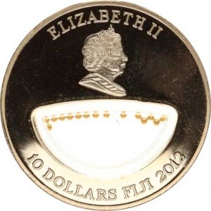 Fiji, 10 Dollars 2012 - zlato Jižní Afriky (s průhledným oválem naplněn