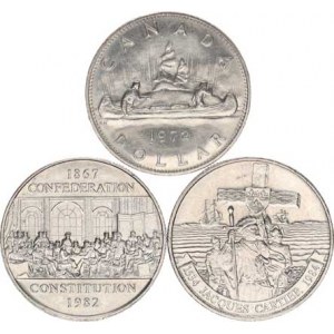 Kanada, 1 Dollar 1972 - kanoe; +1982 - Výr. konstituce; +1984 - Jacques