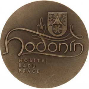 Hodonín, Hodonín - nositel Řádu práce, Městský znak a 4-řádk. nápis / domi