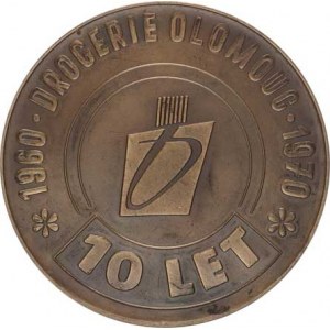 Olomouc, 10 let Drogerie Olomouc1960-1970, Uprostřed znak podniku, opis /