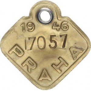 Psí známky, Praha - psí známka z roku 1946, č.7057 / hlava foxteriéra zleva,