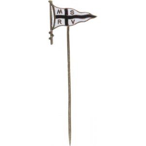 Československo - odznaky, sportovní, M S - R V (jachting?), V bílých polích vlajky na ráhnu, s mo