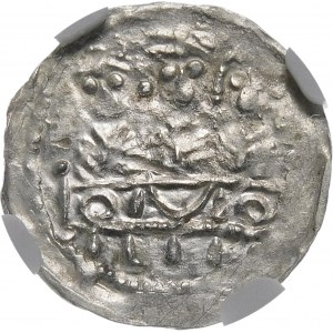 Boleslaw IV the Curly, Denarius - Three behind the table - in the field S-S