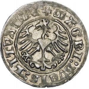 Sigismund I. der Alte, halber Pfennig 1512, Vilnius - diagonaler Doppelpunkt - eine Kuriosität
