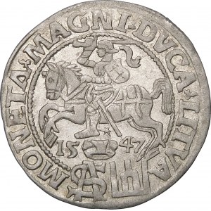 Zygmunt II August, Grosz na stopę polską 1547, Wilno – MONETΛ – piękny i rzadki