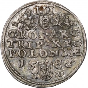 Stefan Batory, Trojak 1586, Olkusz – N-H przy herbach