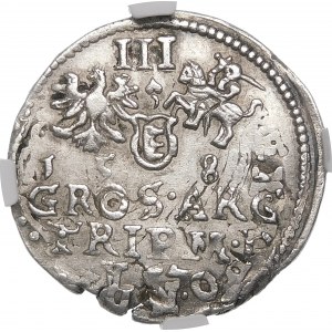 Stefan Batory, Trojak 1581, Vilnius - Leaf under the denomination - very rare