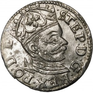 Stefan Batory, Trojak 1585, Riga - small head, rosettes - variety