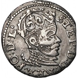 Stefan Batory, Trojak 1585, Riga - kleiner Kopf, Dreiecke