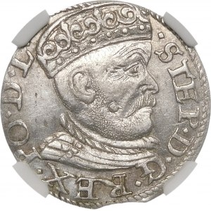 Stefan Batory, Trojak 1585, Riga - large head, crosses and lilies - undescribed
