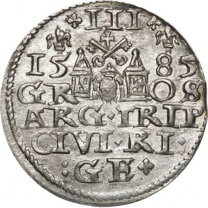 Stefan Batory, Trojak 1585, Riga - large head, crosses and lilies - exquisite