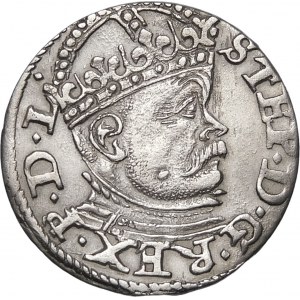 Stefan Batory, Trojak 1585, Ryga – duża głowa, krzyżyki