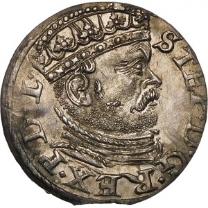 Stefan Batory, Trojak 1586, Riga - small head - squares - beautiful