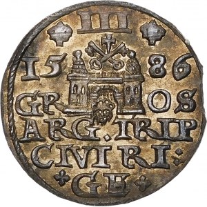 Stefan Batory, Trojak 1586, Riga - small head - squares - beautiful