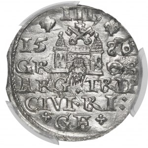 Stefan Batory, Trojak 1586, Riga - malá hlava - štvorce