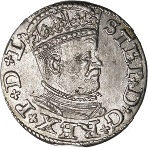 Stefan Batory, Trojak 1586, Riga - small head, cross - beautiful