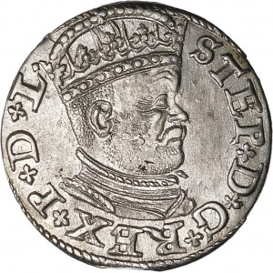 Stefan Batory, Trojak 1586, Ryga – mała głowa, krzyżyk – piękny
