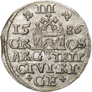 Stefan Batory, Trojak 1586, Ryga – mała głowa, krzyżyk – piękny
