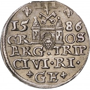 Stefan Batory, Trojak 1586, Riga - small head, cross - squares