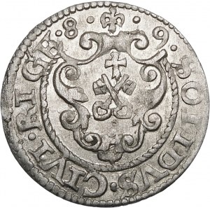 Zygmunt III Waza, Szeląg 1589, Ryga – wariant – rzadszy i piękny