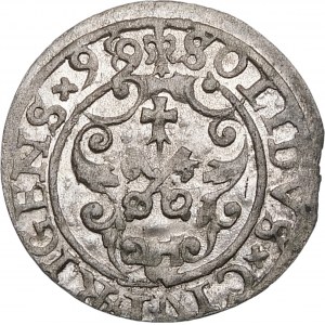 Zygmunt III Waza, Szeląg 1599/8, Ryga – rzadki i piękny